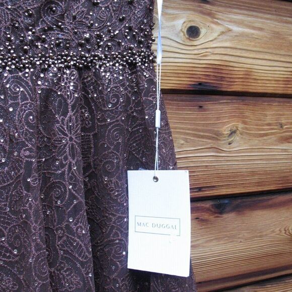 MAC DUGGAL 20371 Womens Brown Embellished Cap Sleeve A Line Dress - Picture 14 of 15
